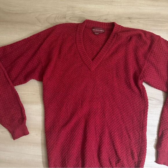 Chaps Ralph Lauren Vintage Red Long Sleeve Mini Waffle Knit Sweater LARGE‎ - Picture 6 of 9